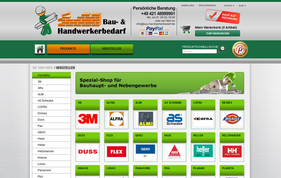 Online-Shop Bau- und Handwerkerbedarf