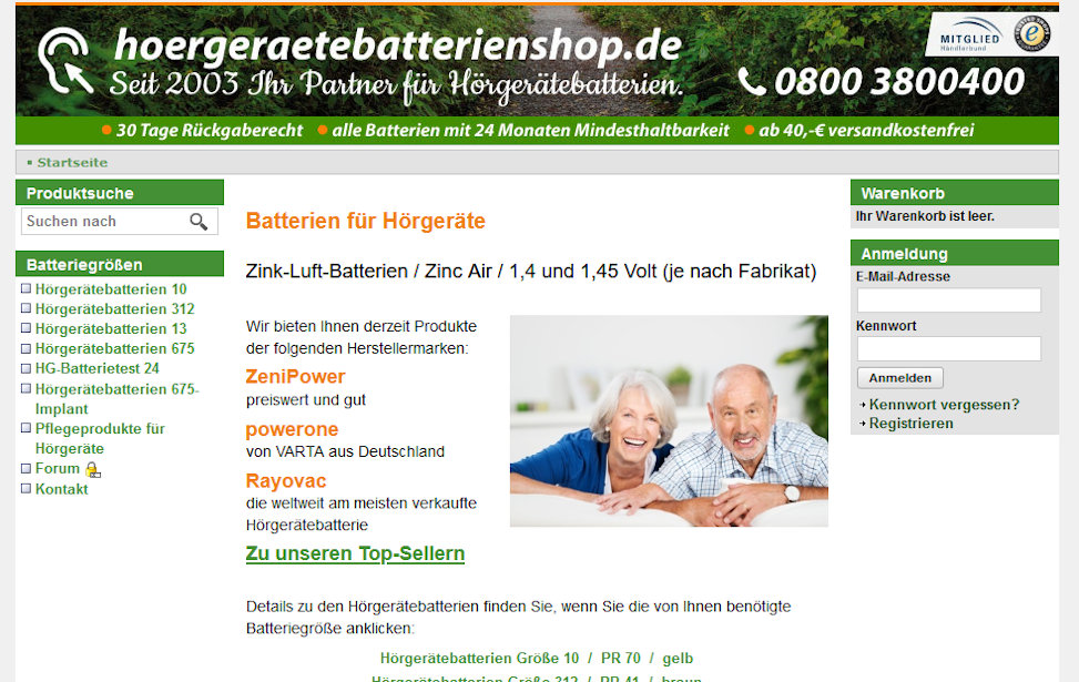 Hörgerätebatterienshop Startseite