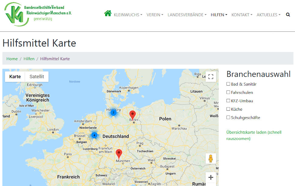 interaktive Google Karte mit Filter